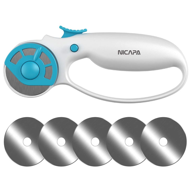 NICAPA 45mm Rotary Cutter for Fabric with Safety Lock Ergonomic Classic Comfort Loop Rotary Cutter for Crafting Sewing Quilting (Extra 5pcs 45mm Replacement Blades Included) - Image 1